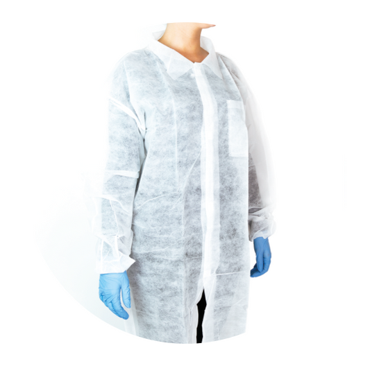 CAMICE MONOUSO DA LABORATORIO IN TNT BIANCO